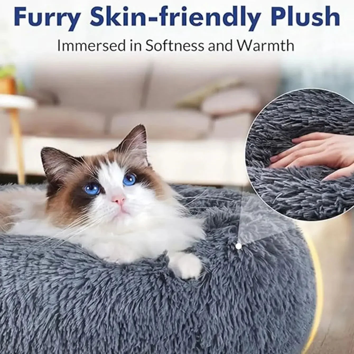 Round Plush Pet Bed – Soft Calming Bed for Dogs & Cats (40–90cm)