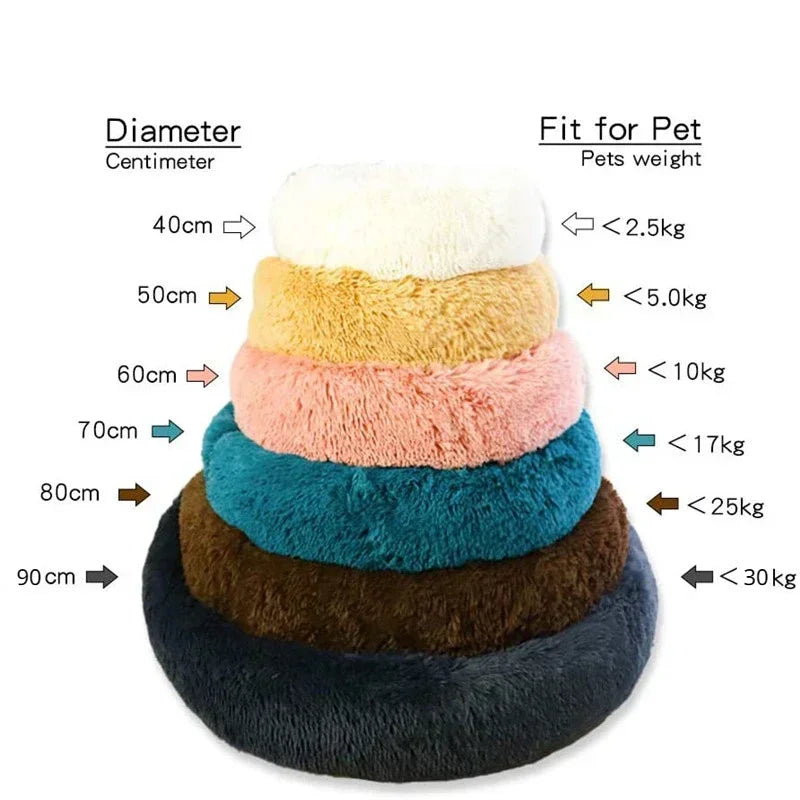 Round Plush Pet Bed – Soft Calming Bed for Dogs & Cats (40–90cm)
